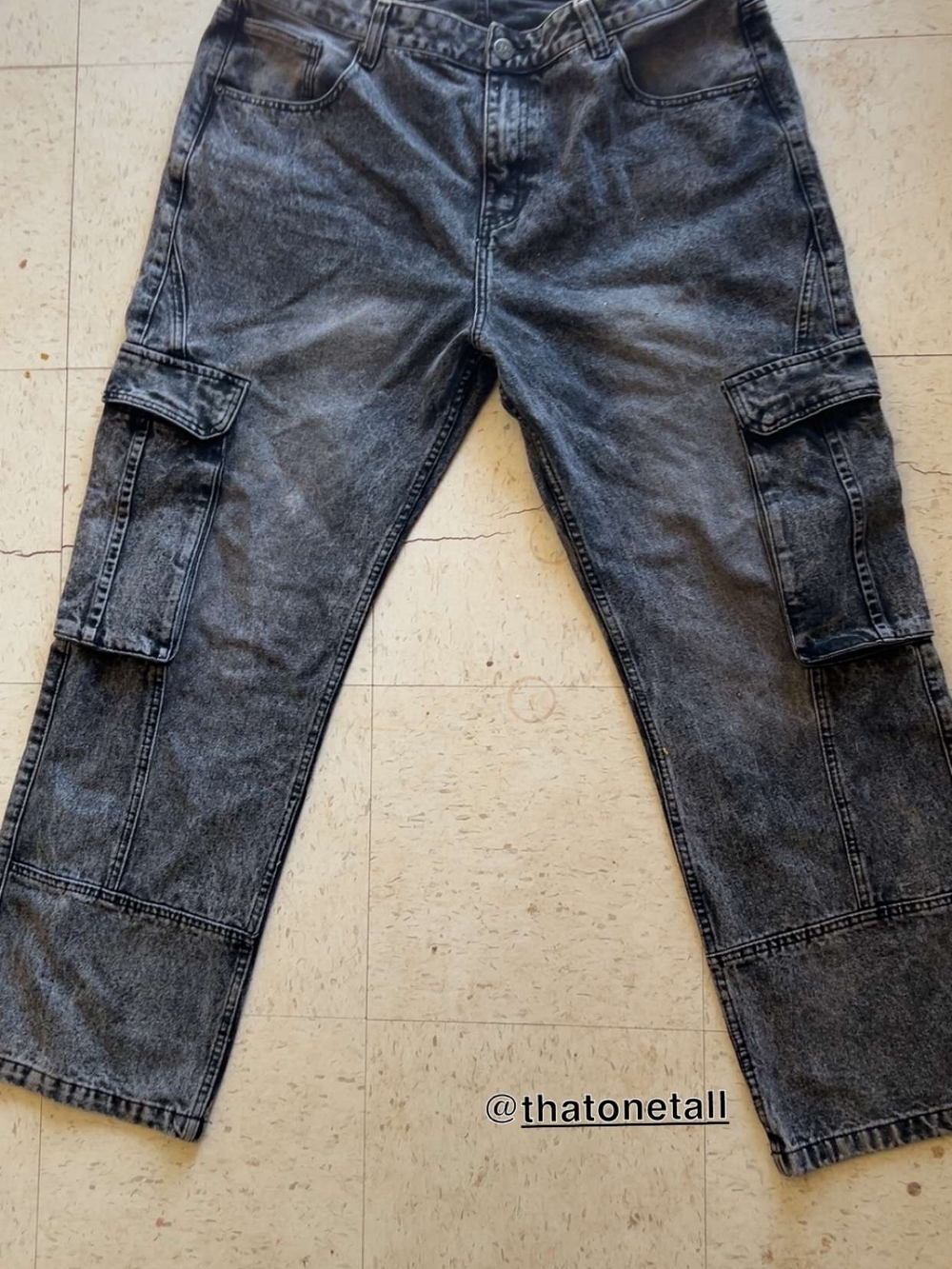 Men's Washed Charcoal Cargo Pants with Multi-Pocket Utility